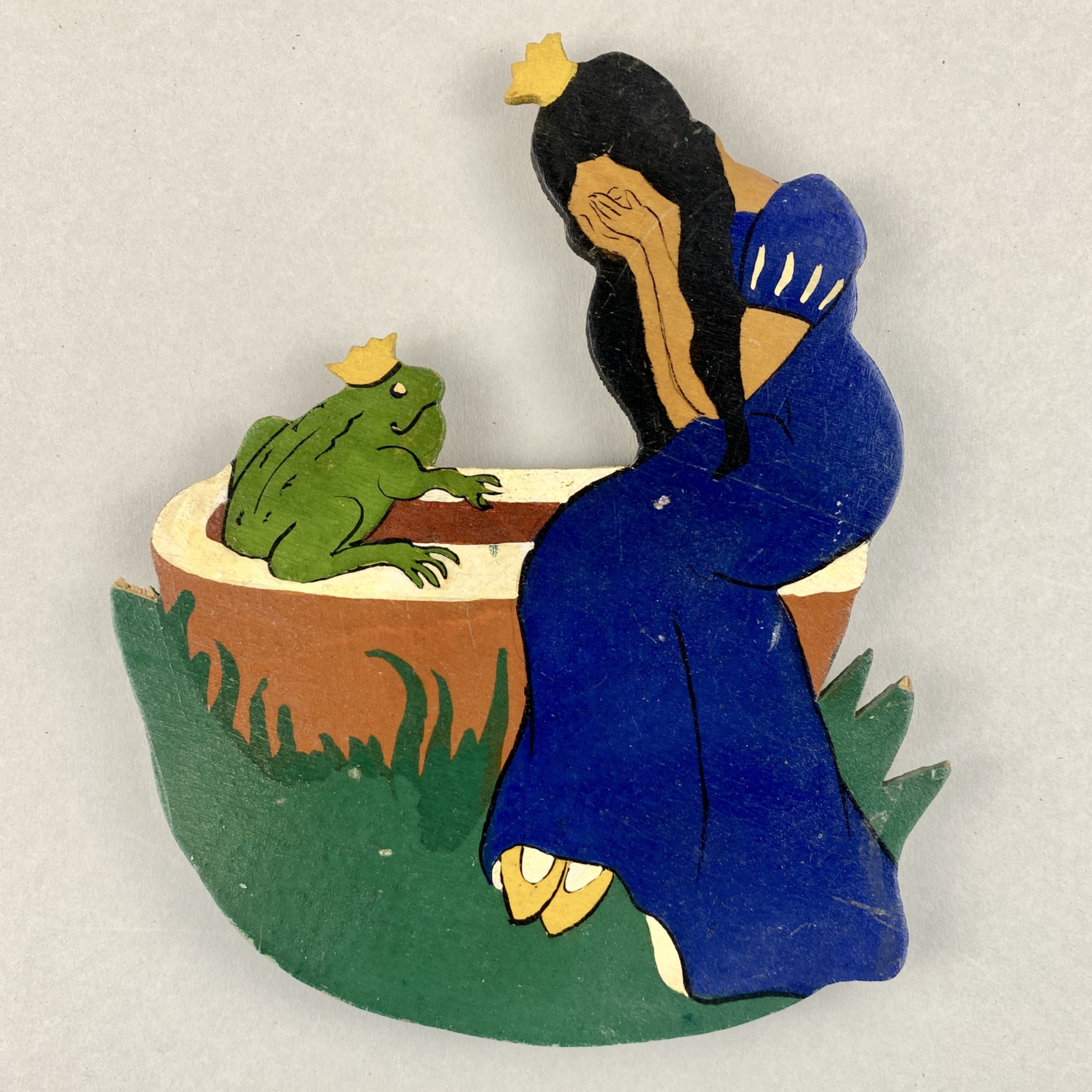 Princess 1930er Holsten-Kunst: Wood Picture: King Frog 🇬🇧 / Weinende 19cm Collector WeRaWe Well (Handbemalt) Froschprinzessin Tale – Crying – the Märchen-Holzbild Mertens – Kunst Fairy Heller at